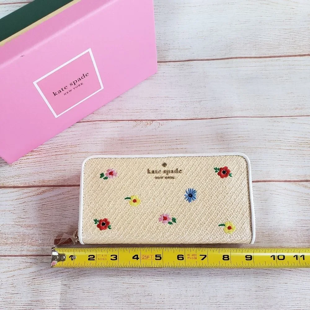 Kate Spade Staci Garden Bouquet Floral Straw Large Continental Wallet Gift Box